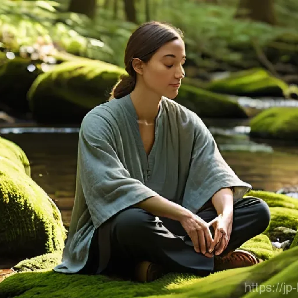 불교와 인간의 내면 - **Prompt for "Digital Detox and Mindfulness in Nature":**
A serene, gender-neutral person in the...
