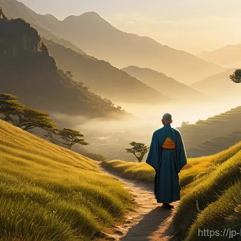 불교에서의 스승의 역할 - **Prompt 1: The Guiding Light**
A wise, serene Buddhist master (師匠), appearing compassionate and...