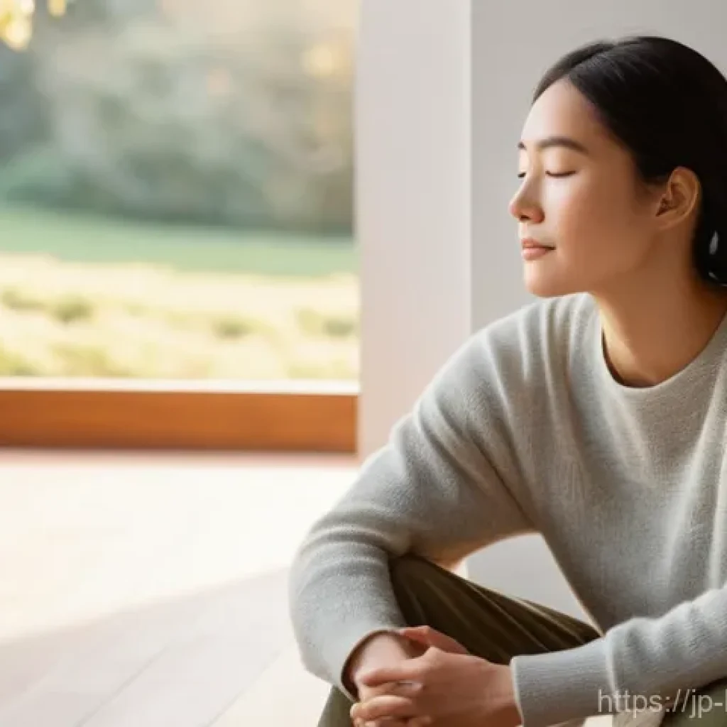불교에서의 타인 존중 - **Prompt for "Self-reflection and Inner Peace"**:
A serene, gender-neutral adult, possibly in th...
