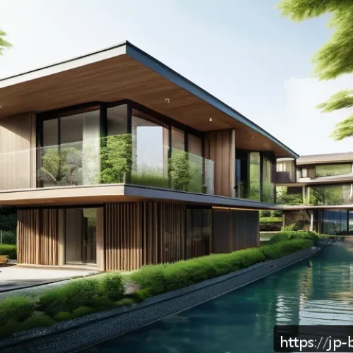불교의 공공 프로젝트 - A futuristic urban residential area harmoniously integrated with nature, featuring modern eco-friend...